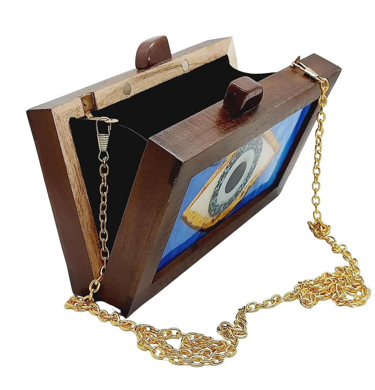 Kaira Brown Wooden Slim Rectangular Clutch Bag